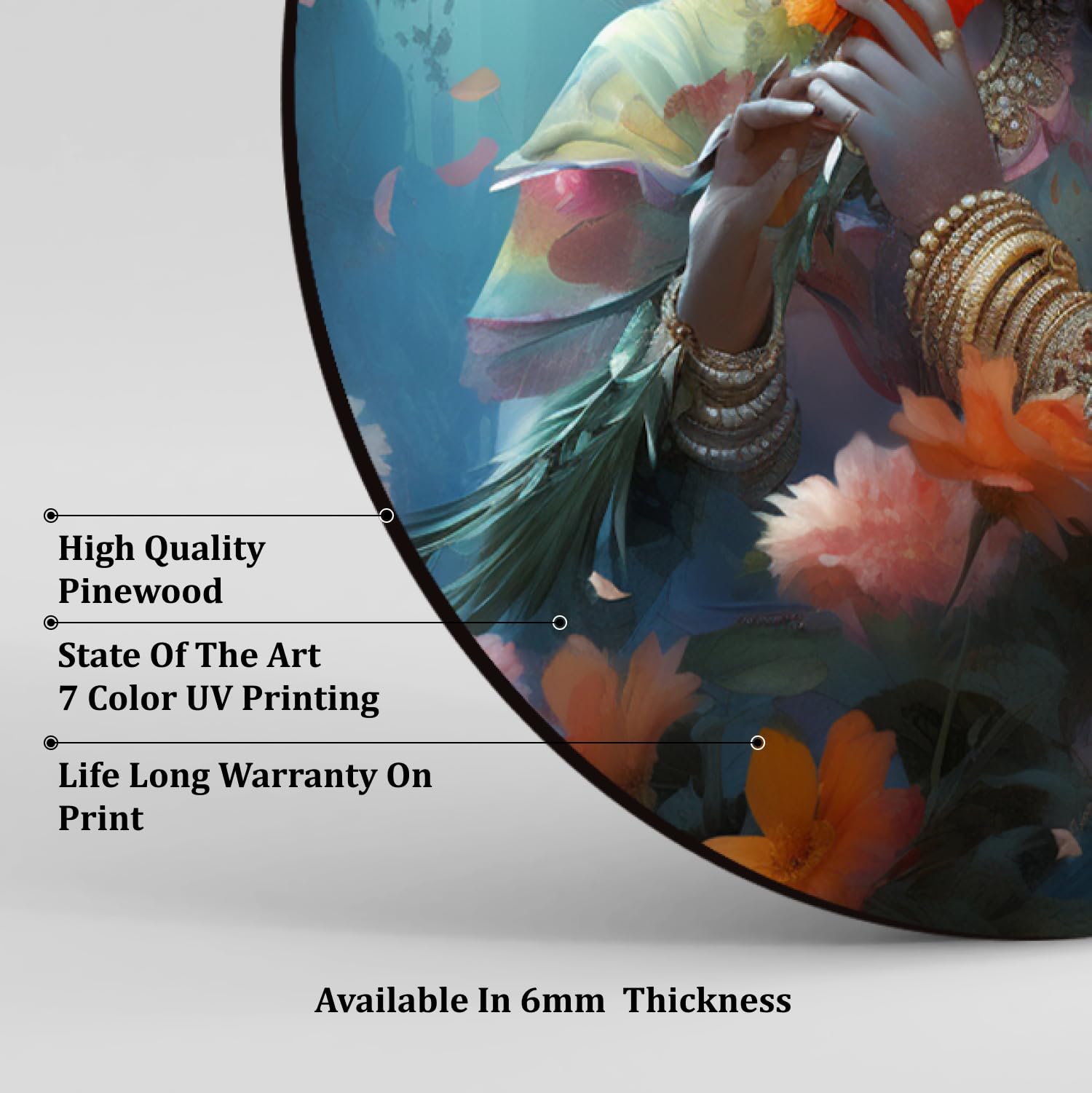 Chalk My Theme Beautiful Radha Krishna Murti, Radha Krishna Photo Frame, Radha Krishna Wall Decor, Round Wood Print Wall Art Pai